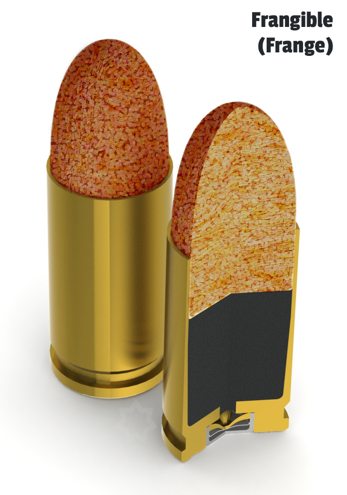 Cutaway view of 9mm frangible ammo