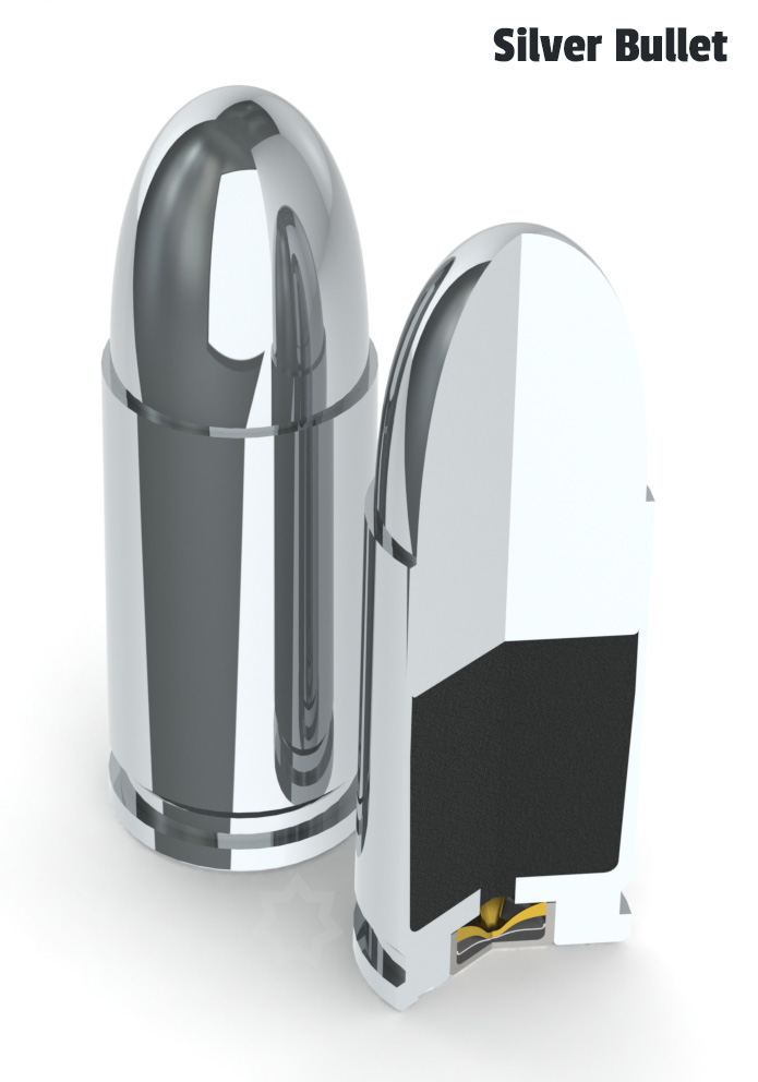 Cutaway view of 9mm silver bullet